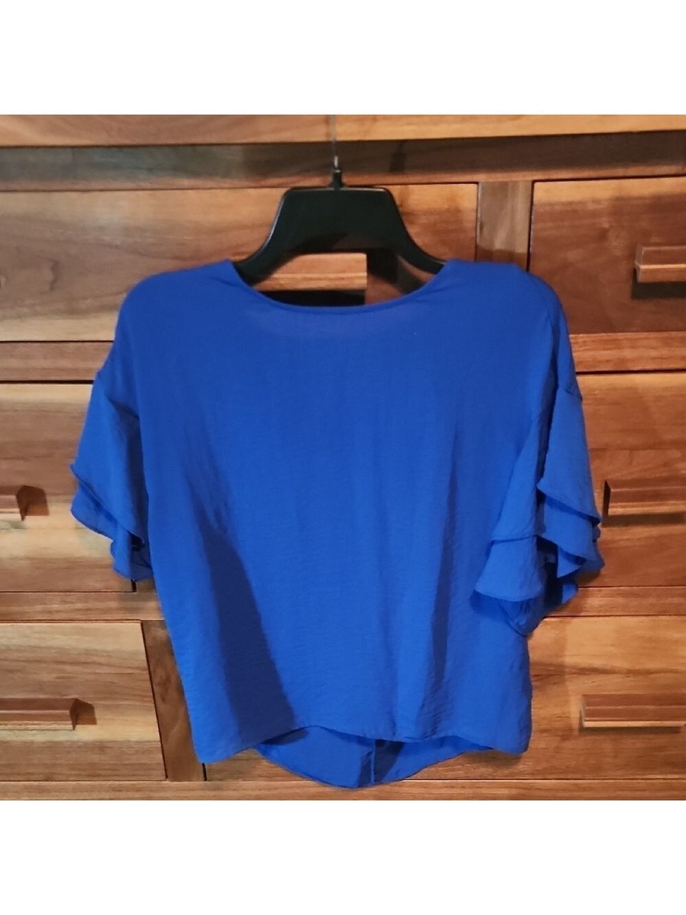 a.n.a Blue Crop Ruffled Flowy Casual Blouse Short Sleeve